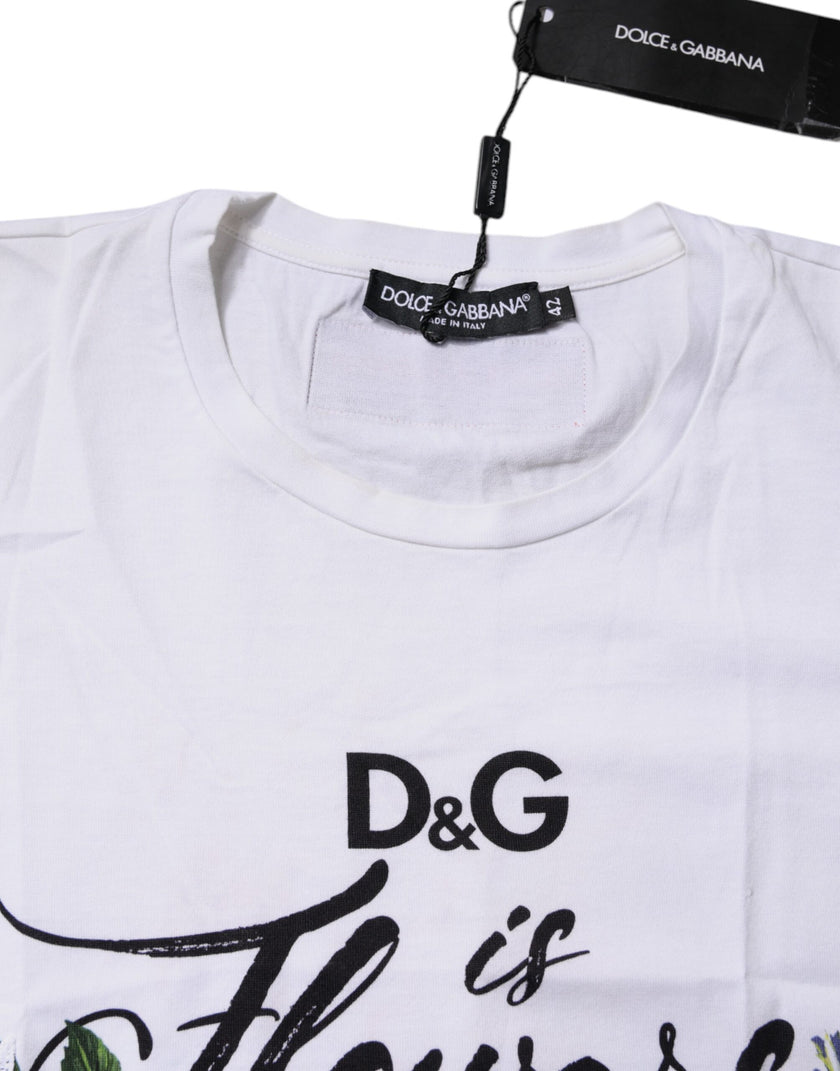 Dolce & Gabbana White Cotton DG Floral Embroidered Top T-shirt