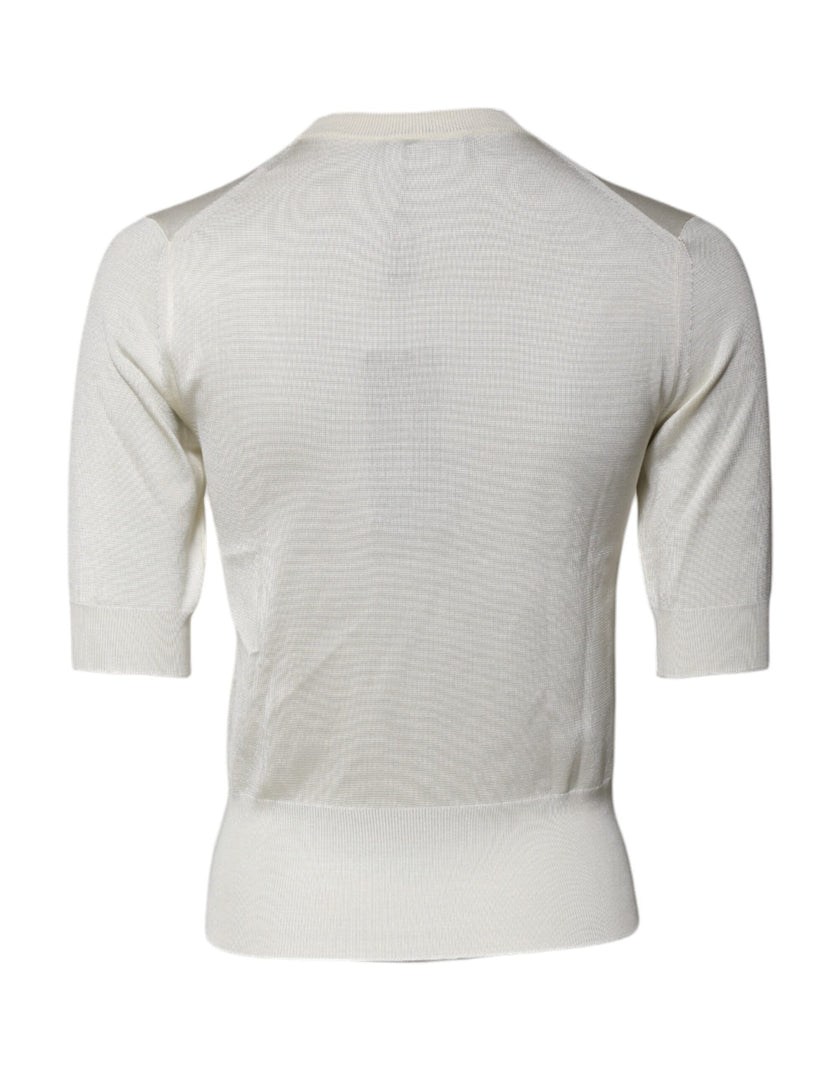 Dolce & Gabbana Cream Short Sleeve Silk Round Neck Blouse Top