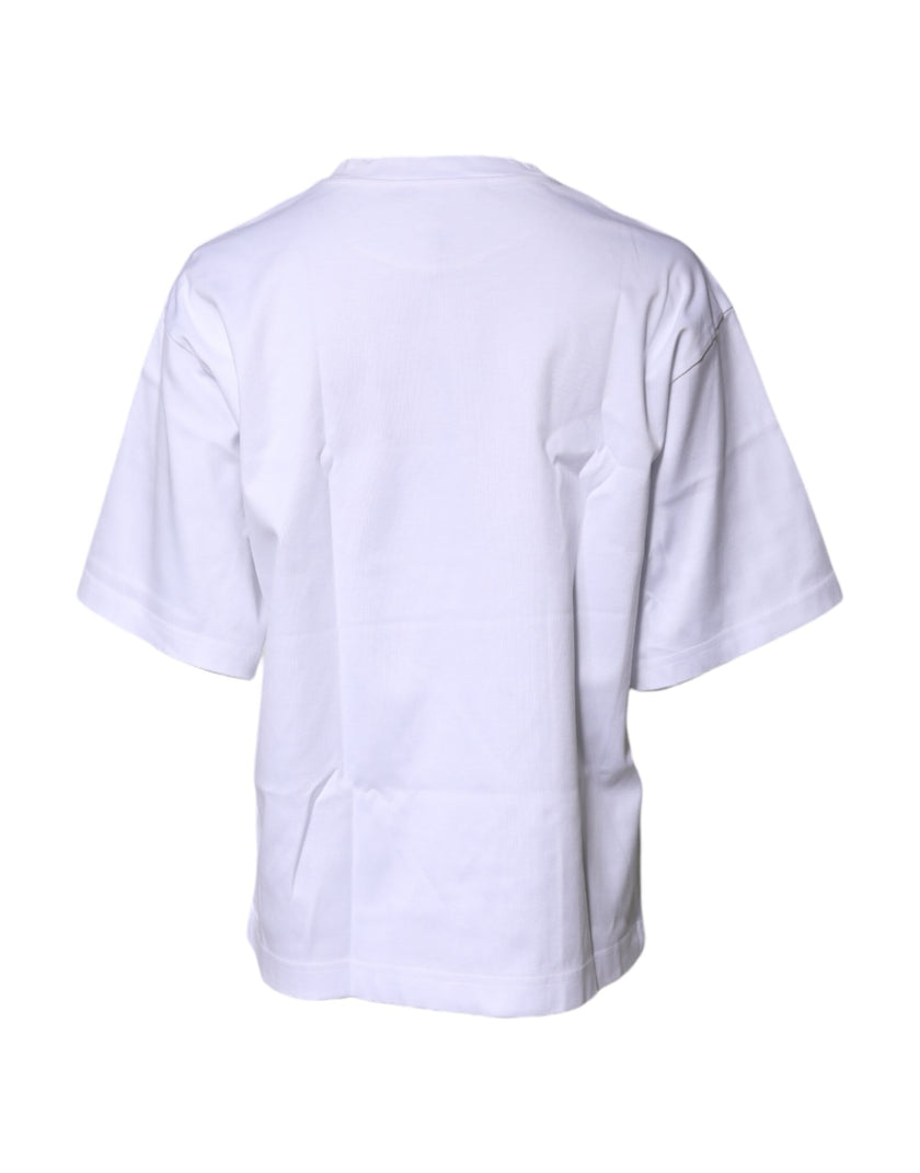 Dolce & Gabbana White Printed Cotton Round Neck Top T-shirt