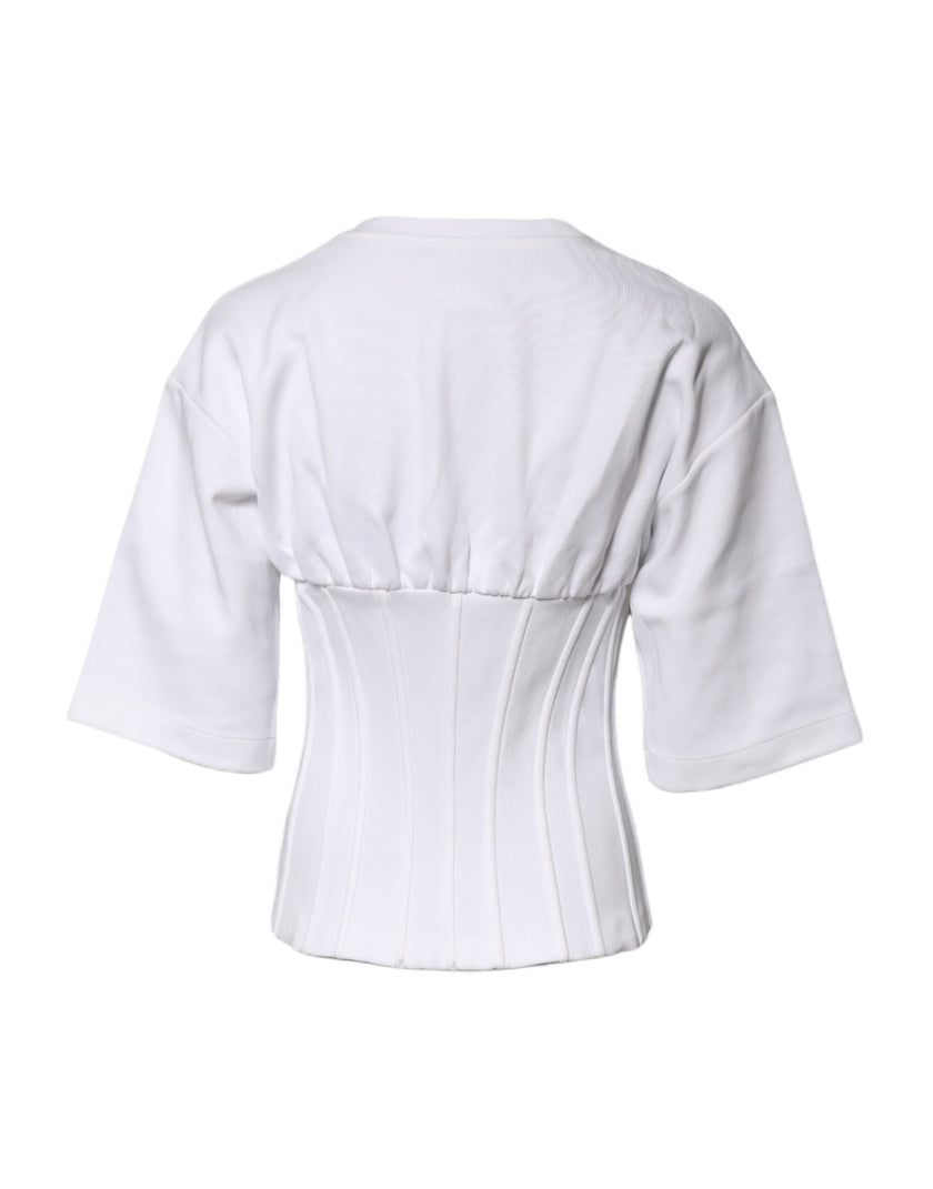 Dolce & Gabbana White Cotton Blend 3/4 Sleeves Blouse Top