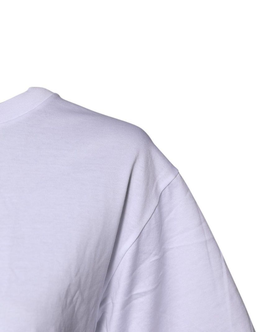 Dolce & Gabbana White Printed Round Neck Top Cotton T-shirt