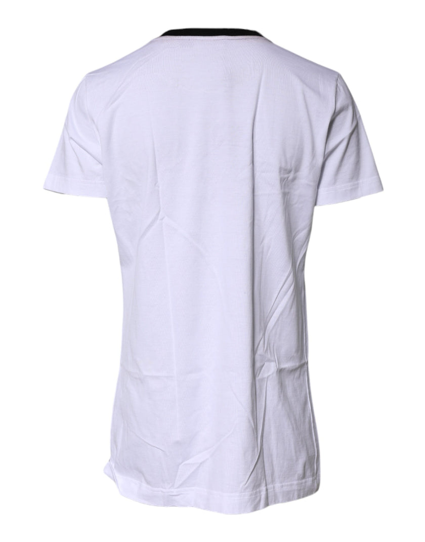 Dolce & Gabbana White Printed Round Neck Top Cotton T-shirt