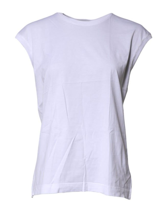 Dolce & Gabbana White Cotton Sleeveless Round Neck Tank Top