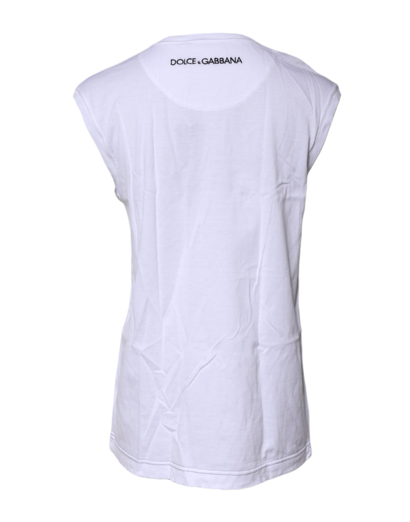 Dolce & Gabbana White Cotton Sleeveless Printed Tank T-shirt