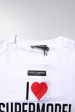 Dolce & Gabbana White Printed Round Neck Top Cotton T-shirt