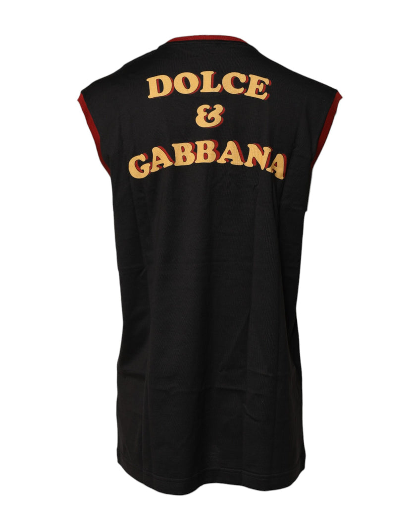 Dolce & Gabbana Black Pin Up Cotton Round Neckline Tank Top