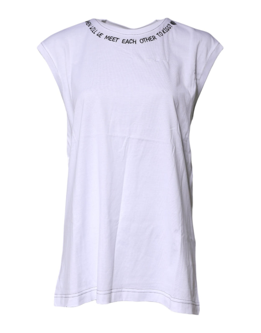 Dolce & Gabbana White Cotton Sleeveless Printed Tank T-shirt