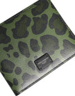 Dolce & Gabbana Black Green Leather DG Plaque Bifold Card Holder Wallet
