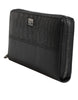 Dolce & Gabbana Black Leather Logo Plaque Zip Around Continental Wallet