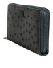 Dolce & Gabbana Green Ostrich Logo Plaque Zip Around Continental Wallet