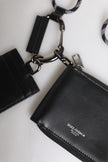 Dolce & Gabbana Black Leather Lanyard Zip Around Card Holder Wallet