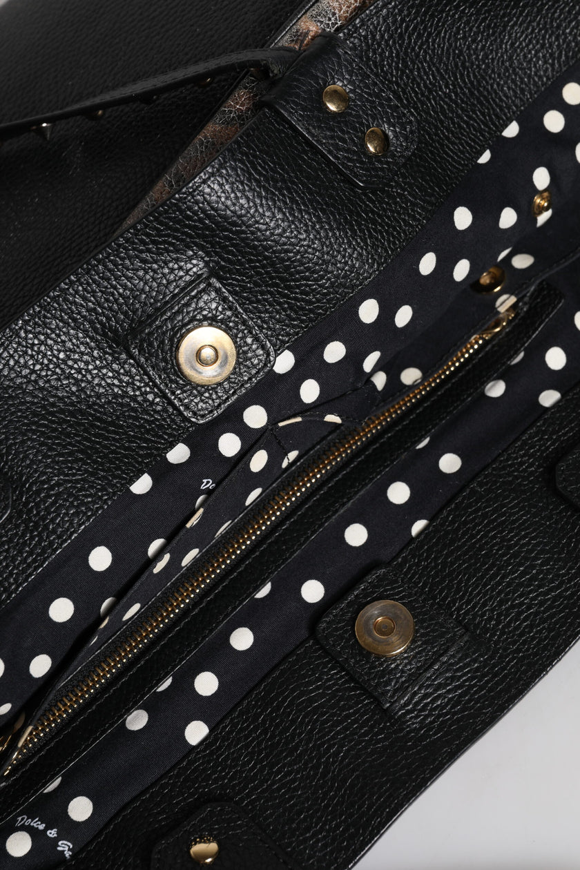 Dolce & Gabbana Brown Leopard BEATRICE Leather Logo Plaque Tote Bag