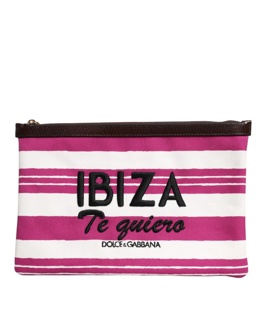 Dolce & Gabbana Pink White Stripes Printed Clutch Pouch Bag