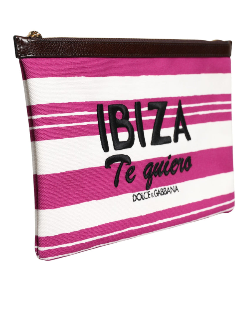 Dolce & Gabbana Pink White Stripes Printed Clutch Pouch Bag