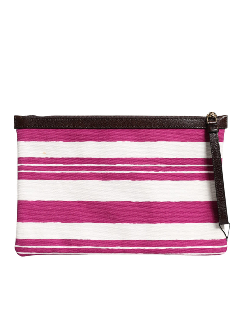Dolce & Gabbana Pink White Stripes Printed Clutch Pouch Bag