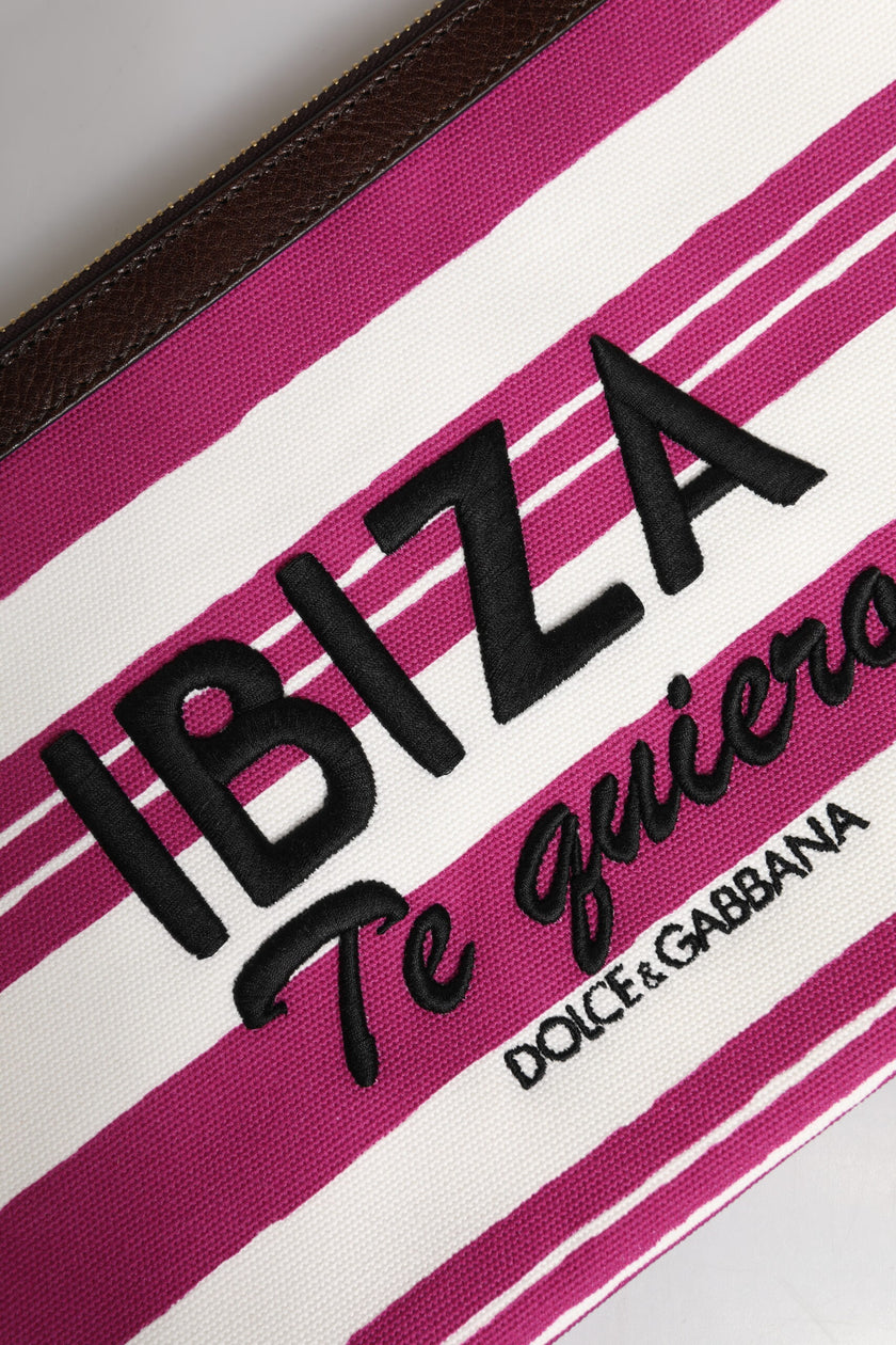 Dolce & Gabbana Pink White Stripes Printed Clutch Pouch Bag