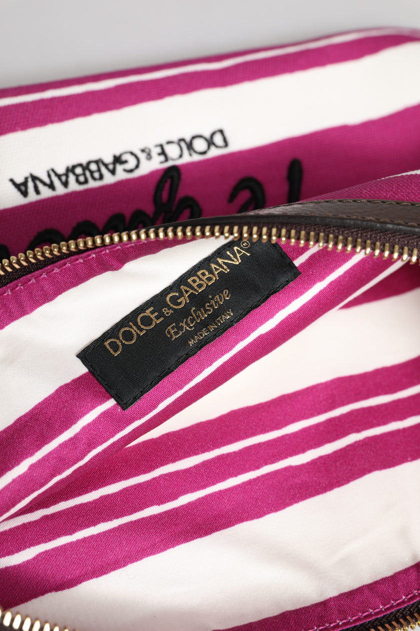 Dolce & Gabbana Pink White Stripes Printed Clutch Pouch Bag