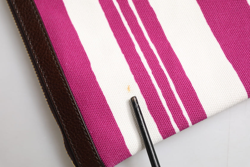 Dolce & Gabbana Pink White Stripes Printed Clutch Pouch Bag