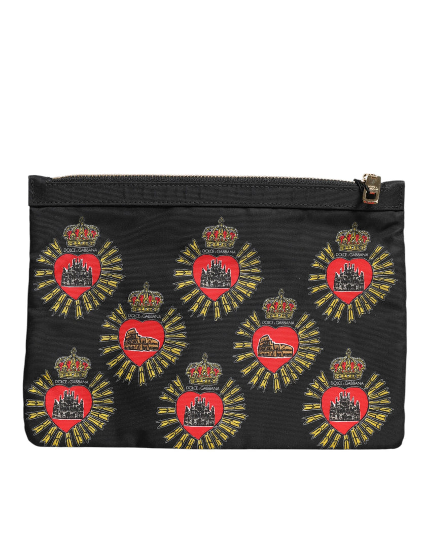 Dolce & Gabbana Black Red Nylon Sacred Heart Clutch Pouch Bag
