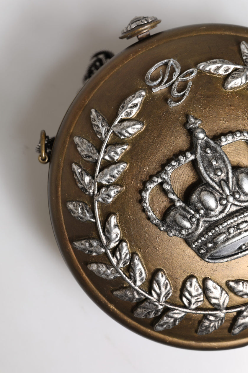 Dolce & Gabbana Gold Brass Metal DG Crown Clutch Crossbody Bag