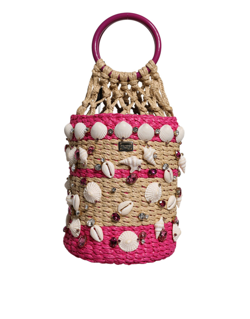 Dolce & Gabbana Multicolor Bucket Raffia Seashells Crystals Handbag Bag