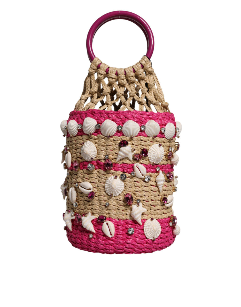 Dolce & Gabbana Multicolor Bucket Raffia Seashells Crystals Handbag Bag