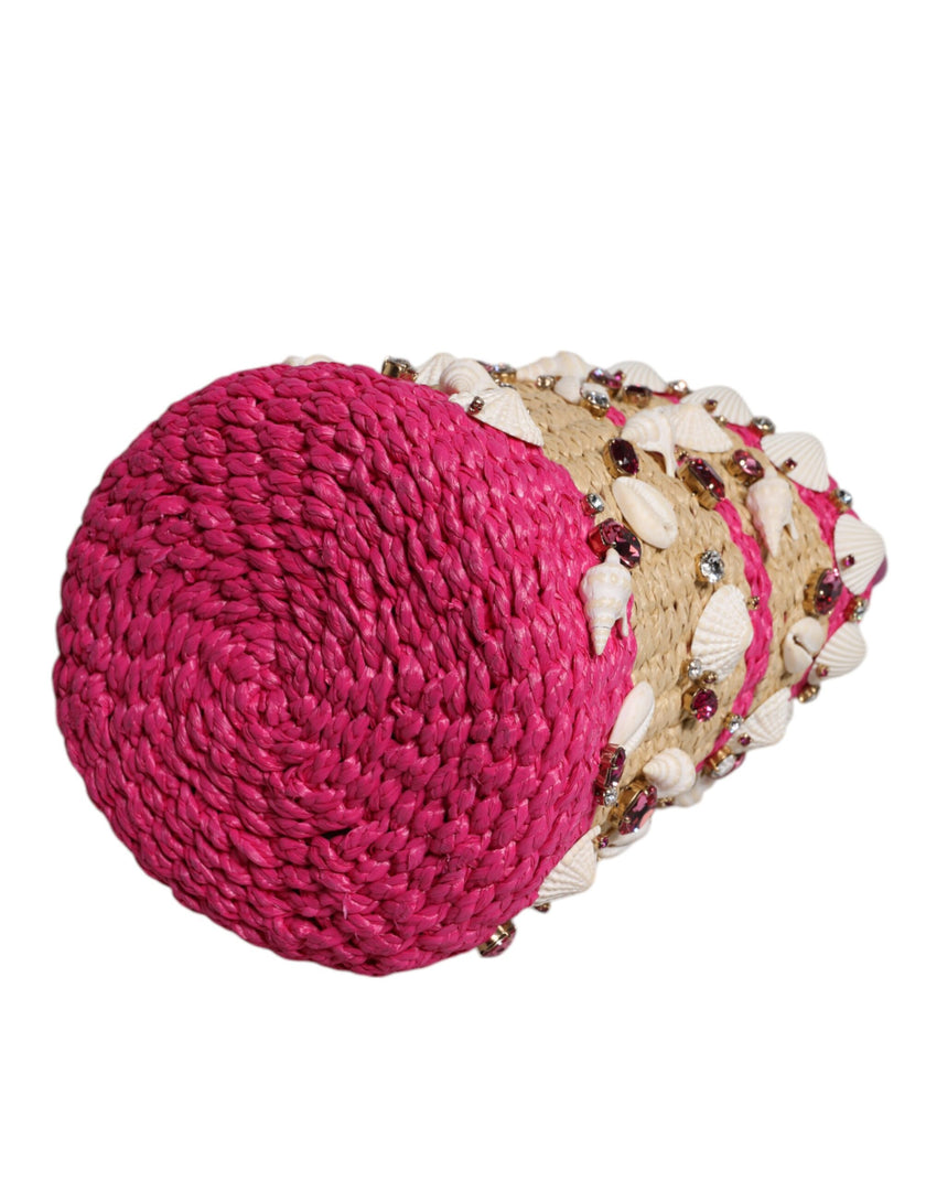 Dolce & Gabbana Multicolor Bucket Raffia Seashells Crystals Handbag Bag