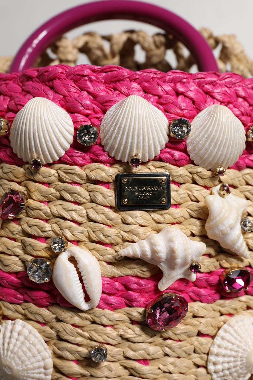 Dolce & Gabbana Multicolor Bucket Raffia Seashells Crystals Handbag Bag