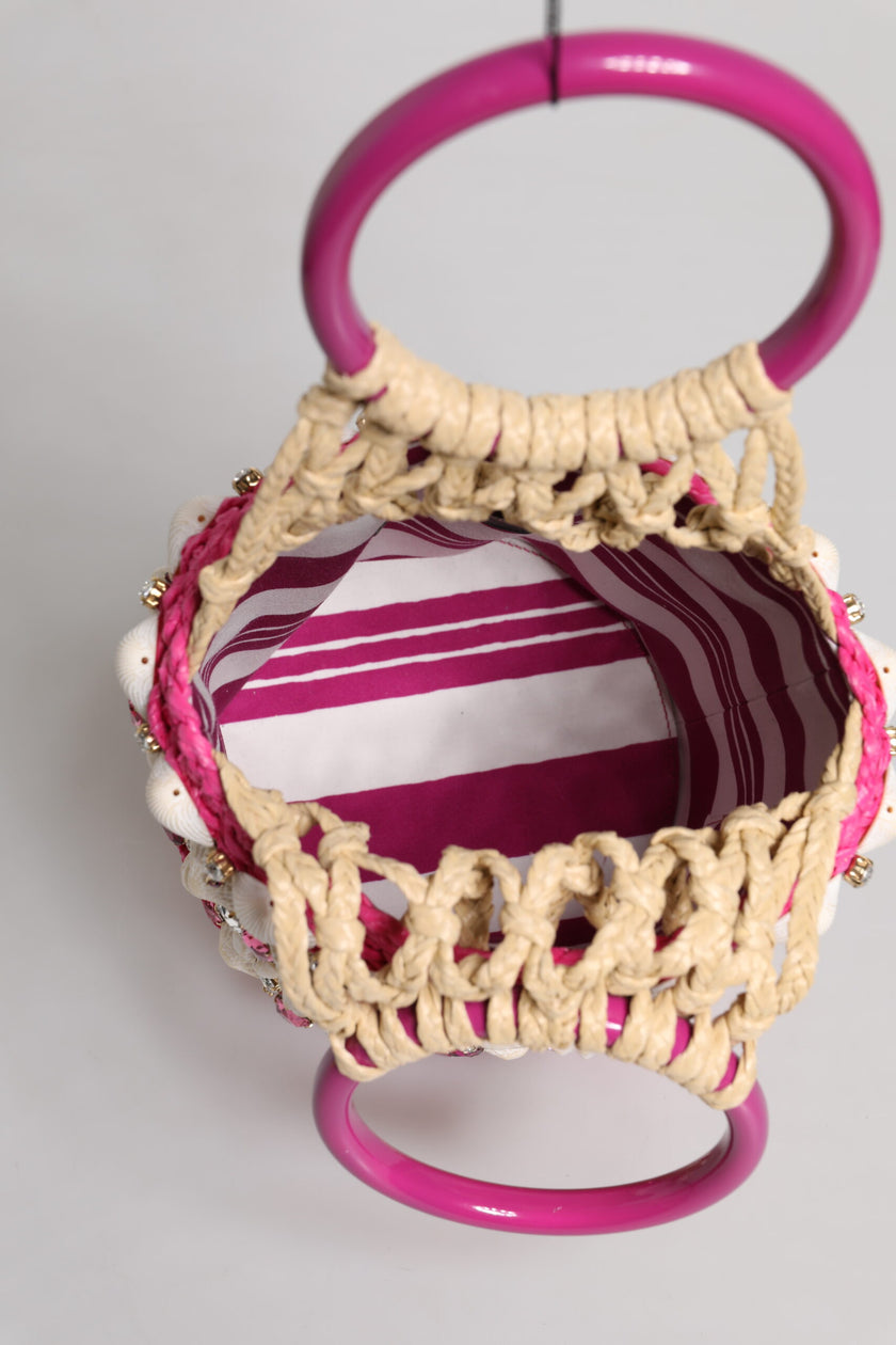 Dolce & Gabbana Multicolor Bucket Raffia Seashells Crystals Handbag Bag