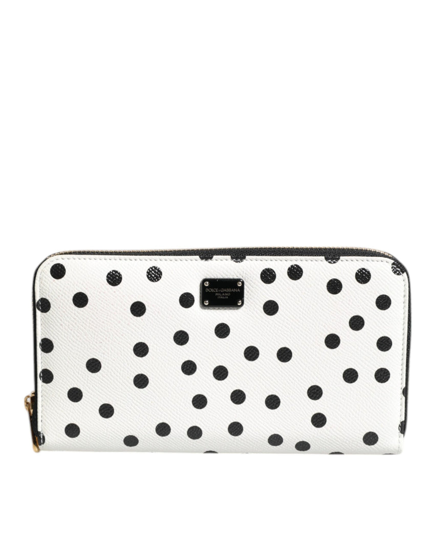 Dolce & Gabbana White Black Striped Leather Zip Around Continental Wallet