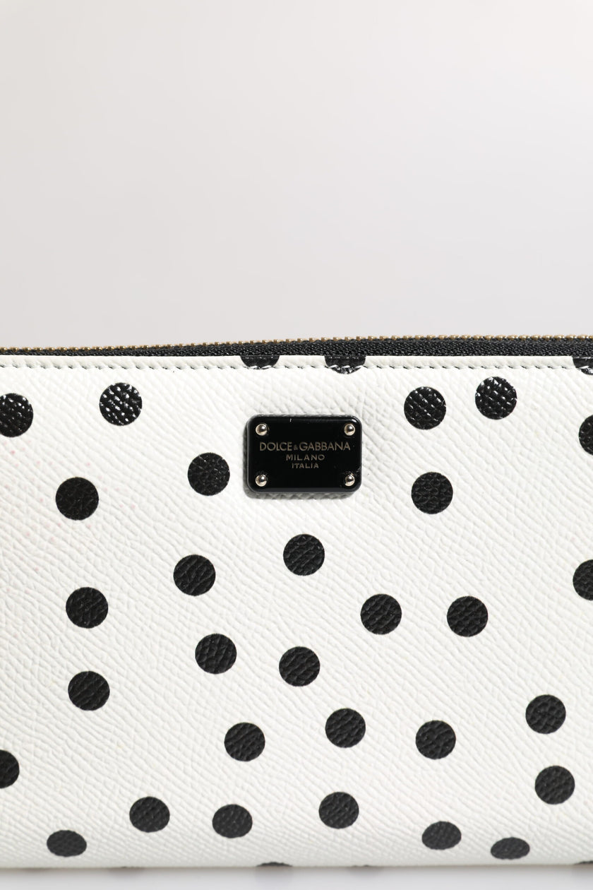 Dolce & Gabbana White Black Striped Leather Zip Around Continental Wallet