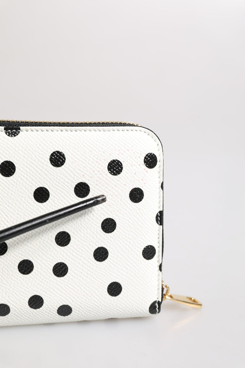 Dolce & Gabbana White Black Striped Leather Zip Around Continental Wallet