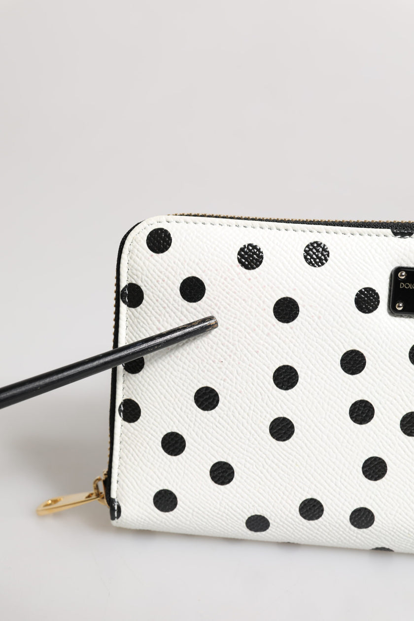 Dolce & Gabbana White Black Striped Leather Zip Around Continental Wallet