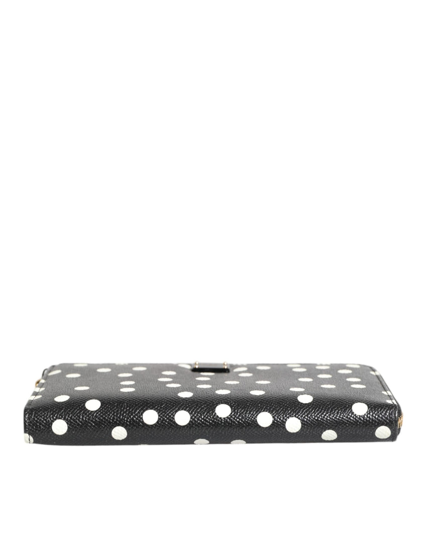 Dolce & Gabbana Black White Dotted Leather Zip Around Continental Wallet