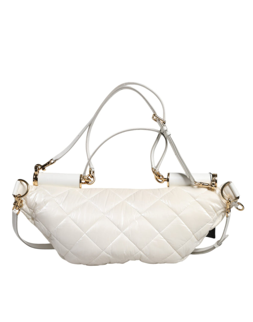 Dolce & Gabbana White Quilted Logo Plaque Belt Waist Fanny Pack Bag