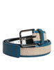 Dolce & Gabbana Blue Beige Leather Weaved Metal Buckle Belt