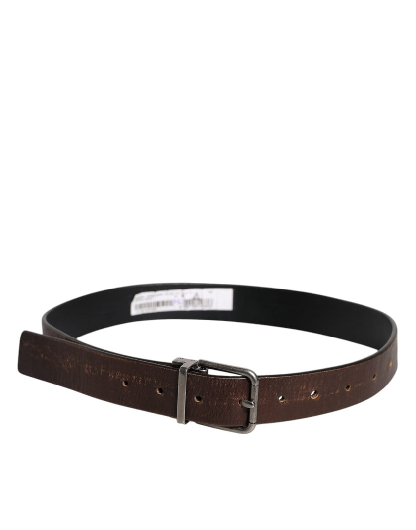 Dolce & Gabbana Brown Solid Leather Classic Waist Buckle Belt