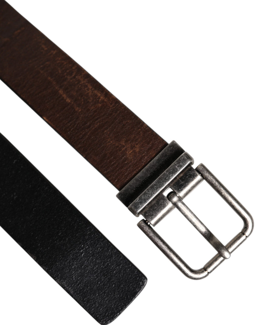 Dolce & Gabbana Brown Solid Leather Classic Waist Buckle Belt