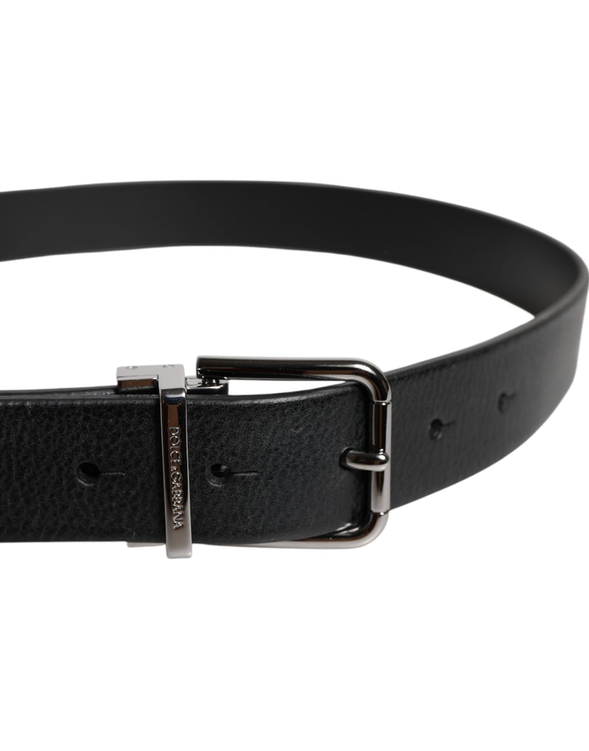 Dolce & Gabbana Black Leather Classic Metal Waist Buckle Belt