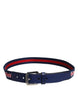 Dolce & Gabbana Blue Cotton Leather Printed Metal Buckle Belt