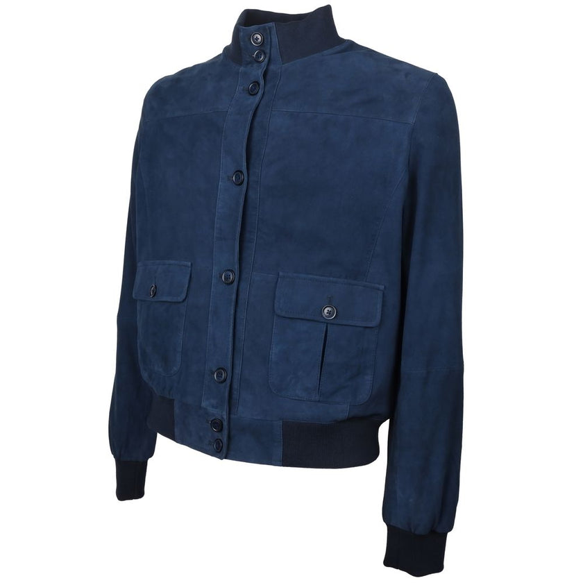 Emilio Romanelli Blue Calfskin Men Bomber Jacket