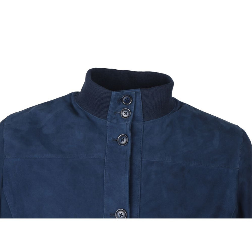 Emilio Romanelli Blue Calfskin Men Bomber Jacket