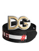 Dolce & Gabbana Black White Printed Metal Logo Buckle Belt