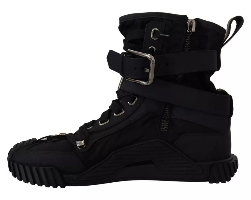 Dolce & Gabbana Black Nylon High Top Sorrento Sneakers Shoes