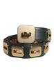 Dolce & Gabbana Green Leather Gold Tone Rotating Buckle Belt