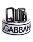 Dolce & Gabbana Black White Logo Printed Metal Buckle Belt