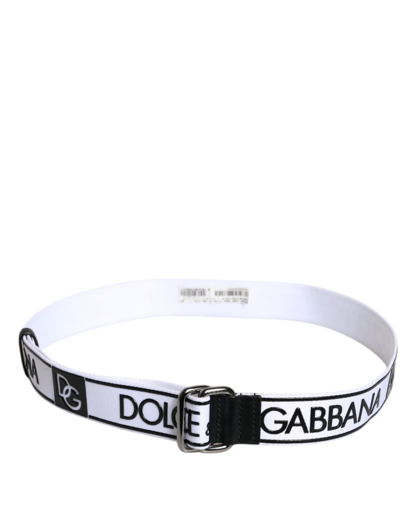Dolce & Gabbana Black White Logo Printed Metal Buckle Belt
