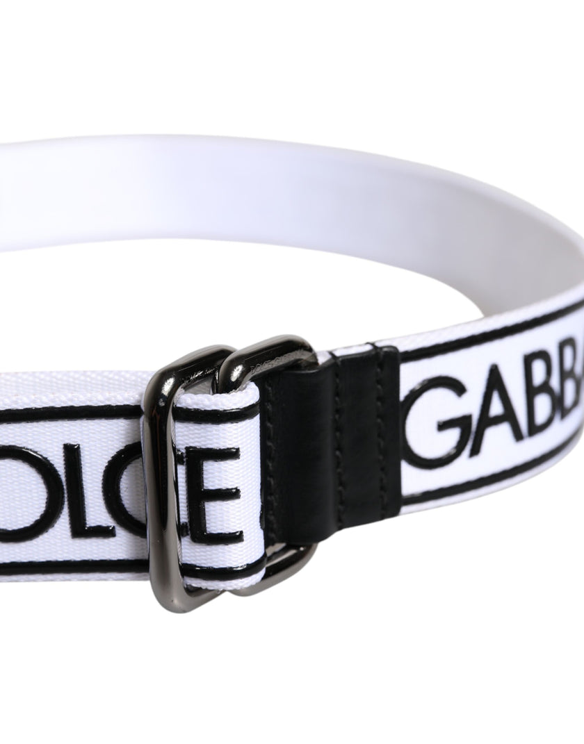 Dolce & Gabbana Black White Logo Printed Metal Buckle Belt