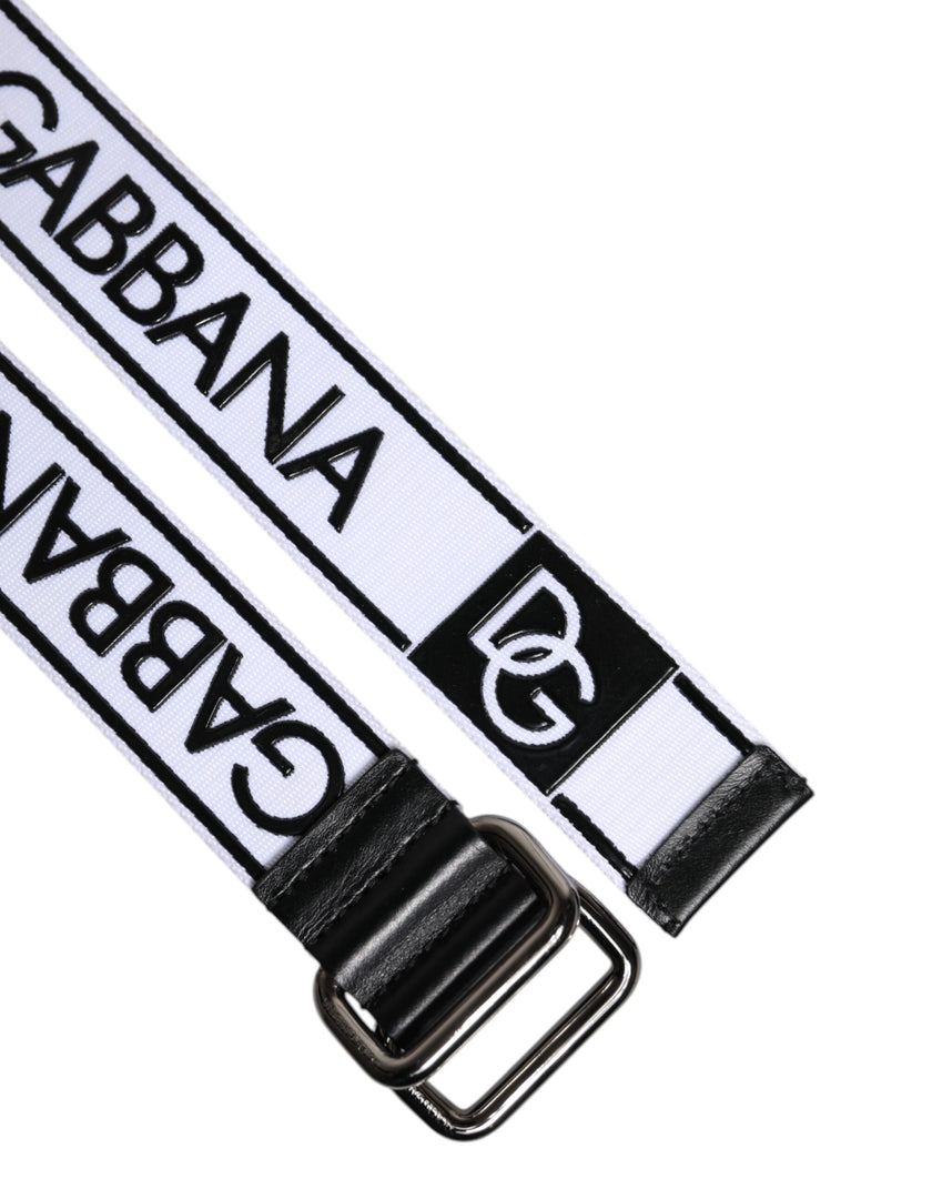 Dolce & Gabbana Black White Logo Printed Metal Buckle Belt