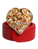 Dolce & Gabbana Red Calf Leather Embellished Metal Buckle Belt